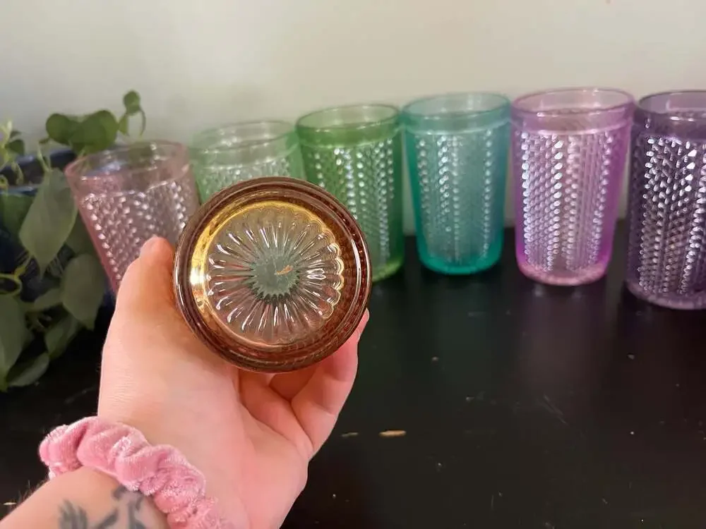 Set of 8 Multicolored Diamond Pattern Hobnail Textured Glass Drinking Tumblers - Picture 6 of 7